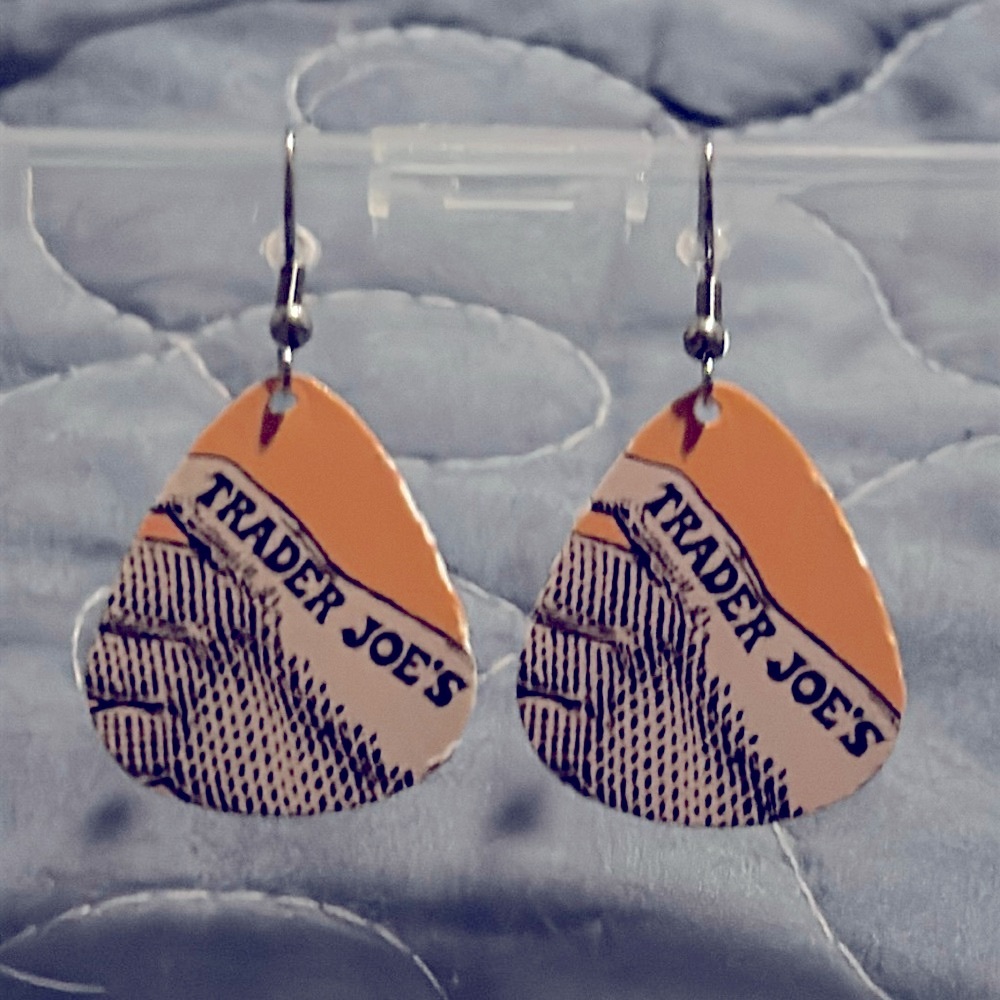 Trader Joe’s earrings guitar pic shaped with hand